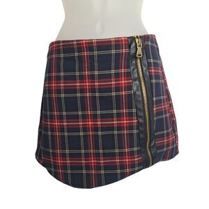 River Island Womens Coquette Skort Short Plaid Faux Leather Sexy Goth Size 8